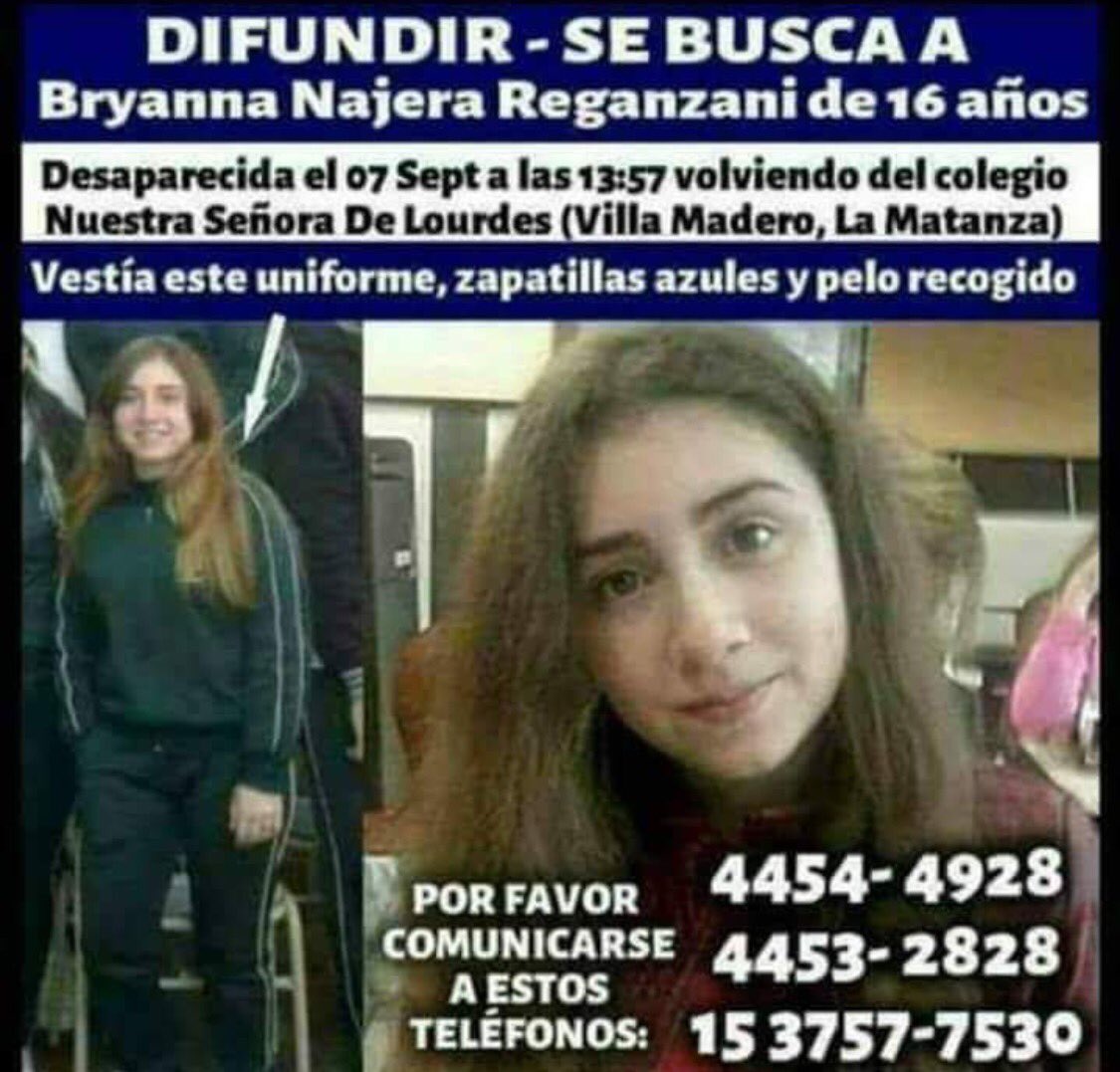 CarolinaPiparo's tweet photo. Bryanna desapareció el 7/9 en La Matanza, aún sin noticias. Sigamos difundiendo su imagen. https://t.co/zcfbmiUdco