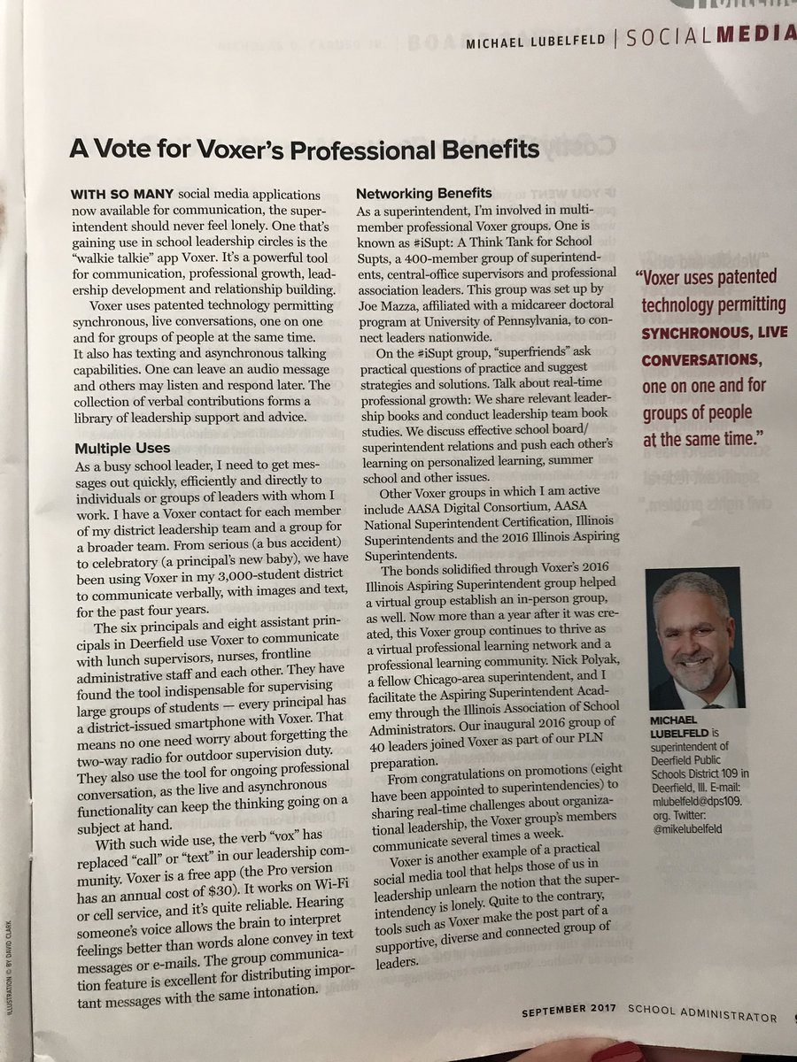 MrsKristenPaul's tweet photo. Great article in the recent @AASAHQ Leadership Magazine @mikelubelfeld @voxer has so many benefits for educators! Check it out #BSD220 https://t.co/TpyfYqjfc7