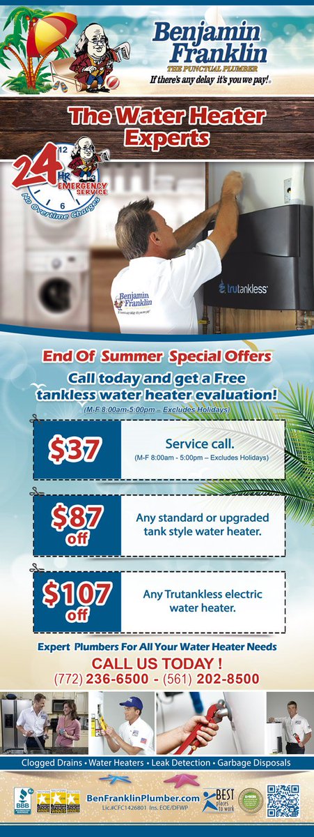 BenFranPlumber's tweet photo. The End of Summer is coming with great deals!We are offering this coupon, so you have a great opportunity to make that water heater upgrades https://t.co/Z2UzzPVl0G