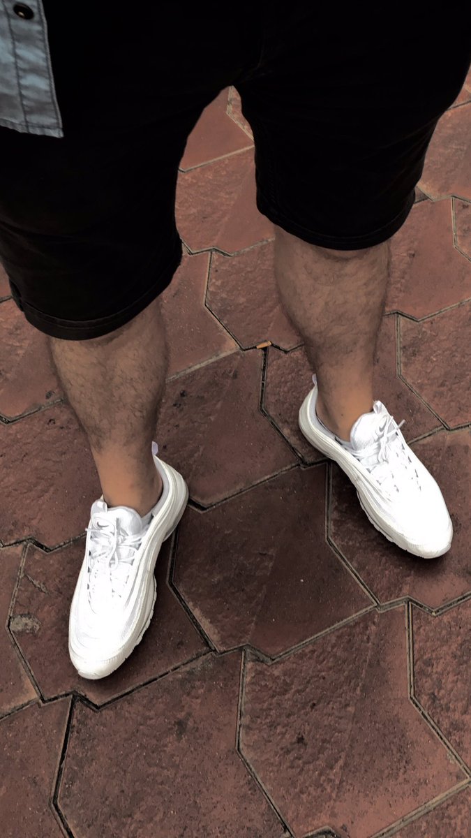 DJG444's tweet photo. AM97 white. In the words of @thesolesupplier ... banging with shorts 👍👍👍 #Ibiza #2017 https://t.co/CgGghTsf6o