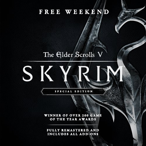 bethesda's tweet image. ICYMI: Play #SkyrimSpecialEdition - FREE!! - this weekend on Xbox Live &amp;amp; Steam