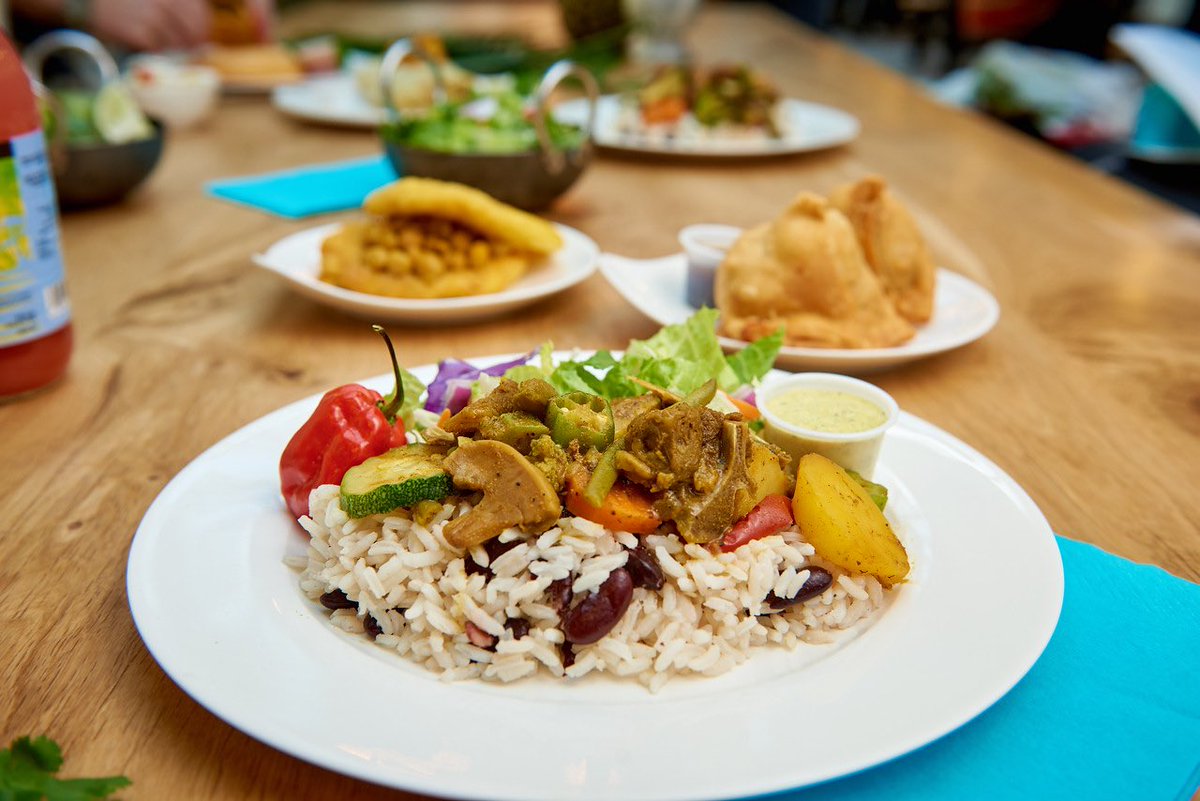 BindysCaribbean's tweet photo. #Bindys Curry Goat Dish 
@TheForks @BindysCaribbean 
#meetmeattheforks #bindyscaribbean #Goatcurry #rice&amp;peas #gardensalad #wpgeats https://t.co/LS9DV9Hanr