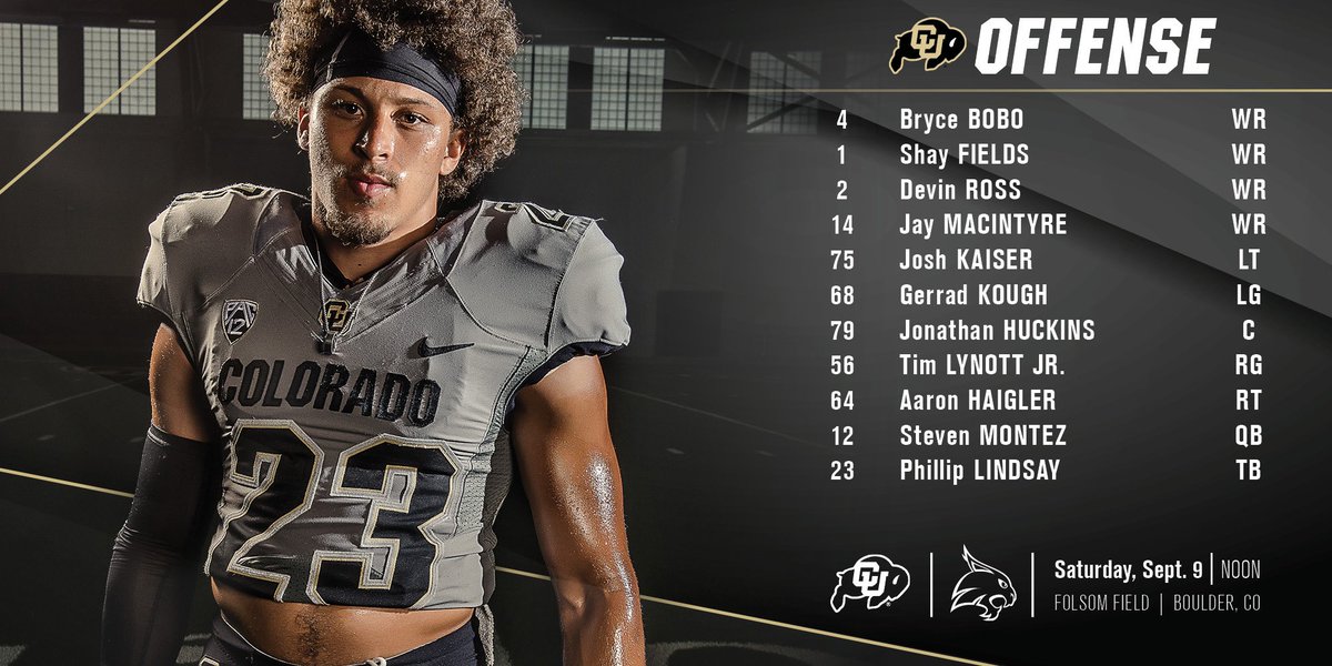 CUBuffsFootball's tweet photo. And your offensive starters! #GoBuffs #NeverStopRising #TSUvsCU https://t.co/Zjpnxr0VK3