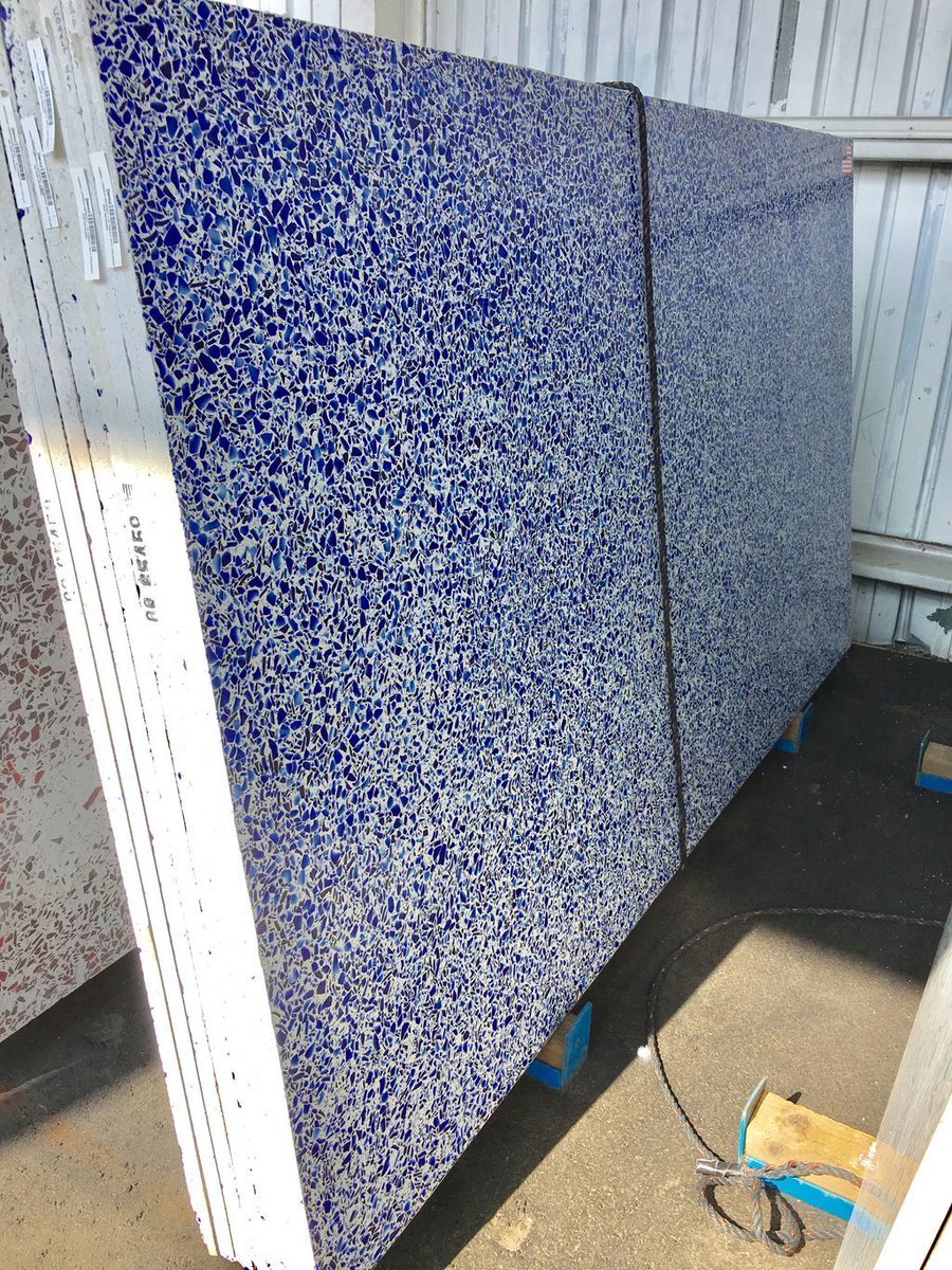 StonevilleUSA's tweet photo. Do you know that each #Vetrazzo #slab requires 8 experts &amp; 560lbs of recycled glass to make? This one uses all Skyy Vodka Bottles! #art #bar https://t.co/0nyQjdBwcV