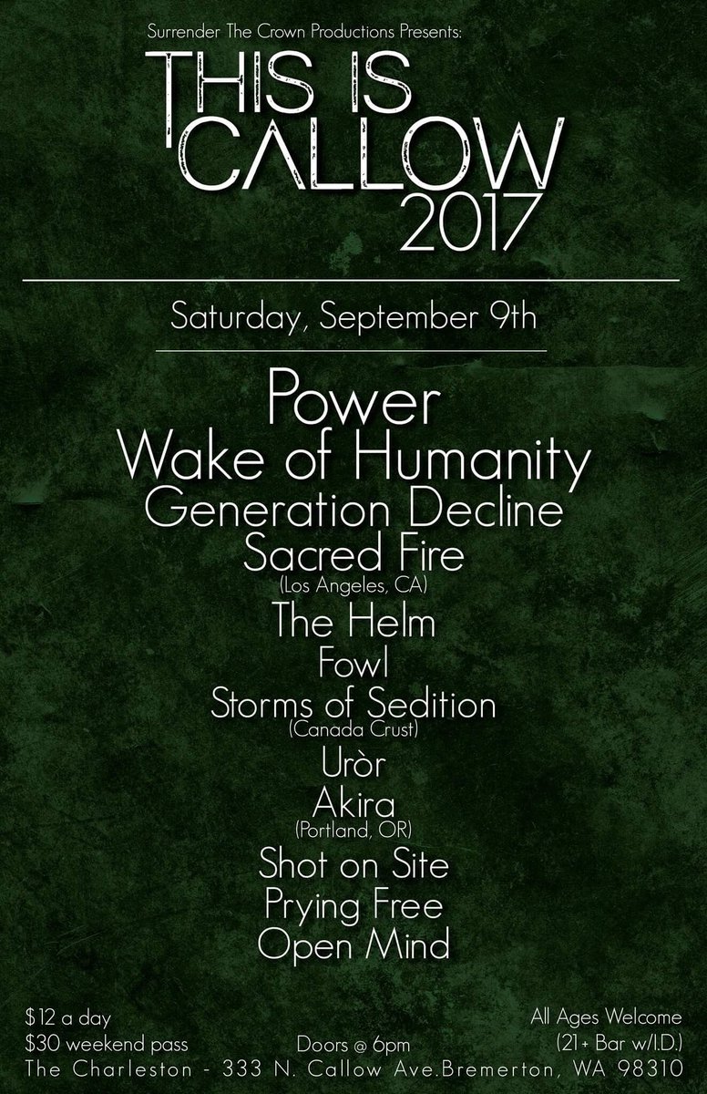Tonight at The Charleston!  <a href="/thisiscallow/">This Is Callow</a> Day #2!!!  Doors @ 6pm - $12!!!  RT and Come Hang!!!
