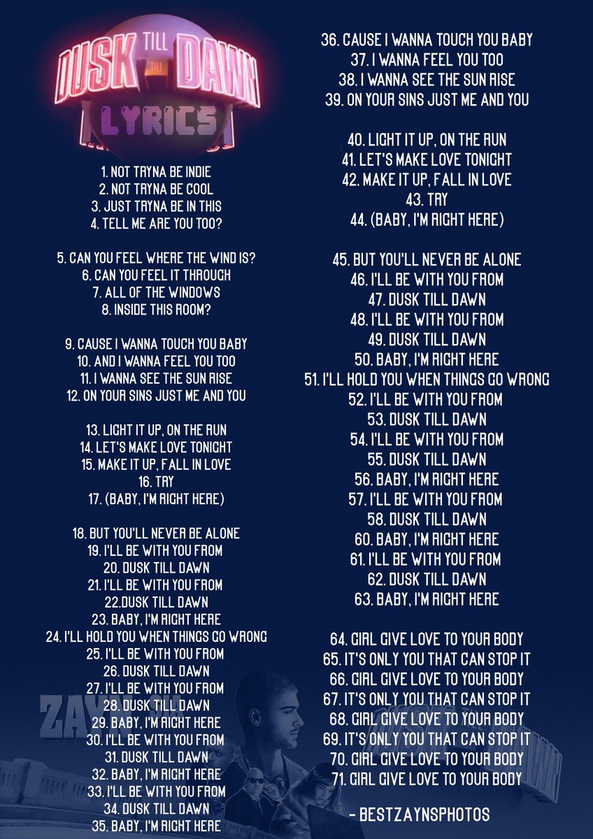 Zayn Malik Dusk Till Dawn Lyrics | Lyrics Collection