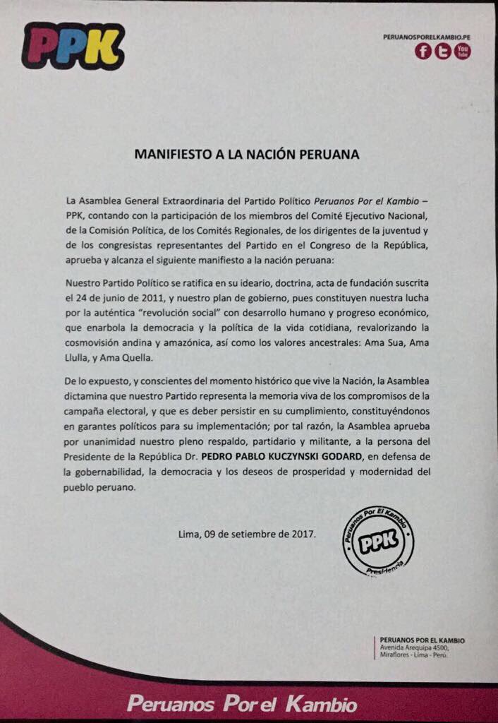 PARTIDO PPK  RATIFICA PLENO RESPALDO AL GOBIERNO..!!