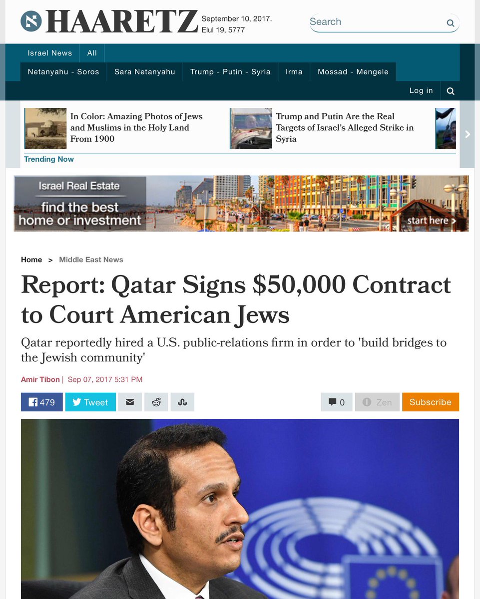 ⛔️ #قطر تستغيث باليهود⛔️

.
صحيفة هآريتز الإسرائيلية : قطر توقع عقدا مع شركة علاقات عامة أمريكية يهودية لمد جسور بين قطر  واليهود في أمريكا