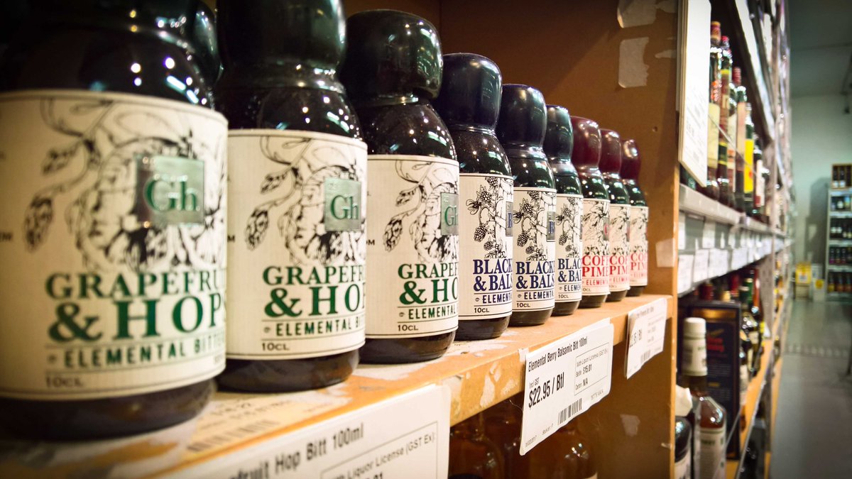 Elemental Bitters - proud shelf display Moore Wilson's, #Wellington
 #Handmade #NZMade #ElementalDistillers #LocallySourced #CocktailBitters