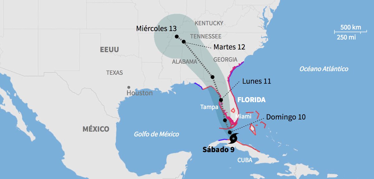 Última previsión: Mapa de la trayectoria del huracán #Irma (8:00 p.m.). uni.vi/MxzW30f2tbg