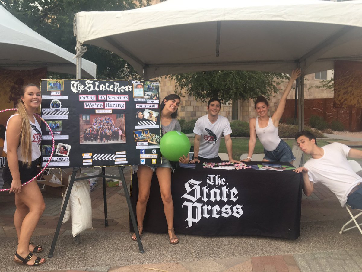 statepress's tweet photo. On your way to the #SDSUvsASU game tonight?! Stop by #DevilsonMill and say hi to the @statepress! https://t.co/xSV8aEi7D1