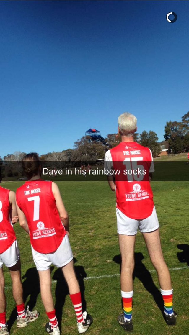 binarythis's tweet photo. When you get an excellent snapchat of your dad in rainbow footy socks ๐๐ @davpope #ReclinkCommCup #VoteYes https://t.co/JIIVHvoDki