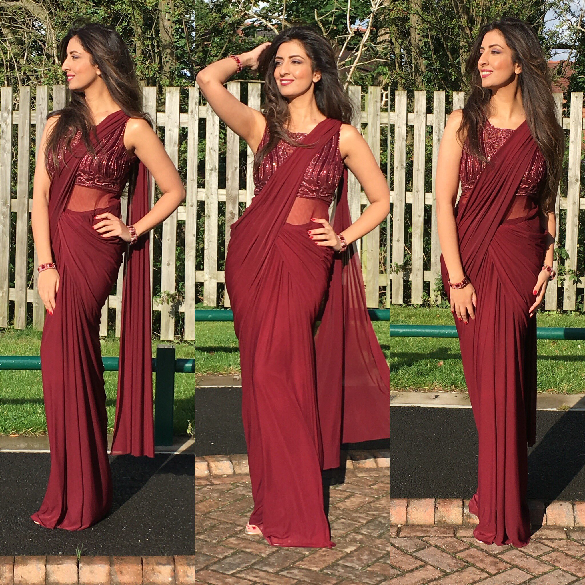 Priyamani in berry coloured saree gown. costume by pranaah | Dress  makeover, Wedding evening gown, Designer dresses indian
