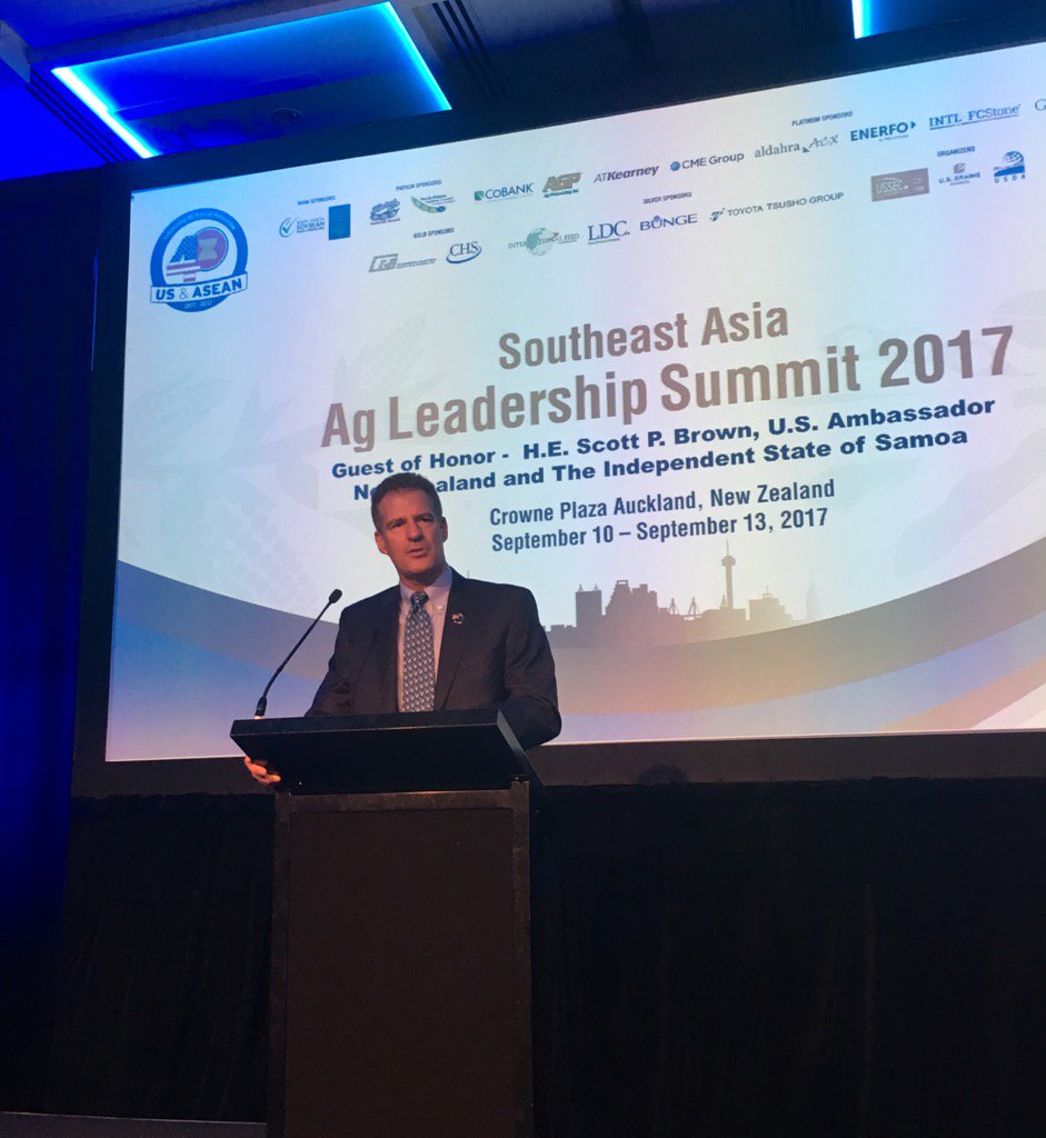 cbsifferath's tweet photo. US Ambassador to New Zealand Scott Brown gives opening remarks at @USGC &amp; @USSEC Southeast Asia Ag Leadership Summit https://t.co/gbM6hgeNxh