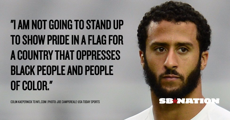 PhxKen's tweet photo. "I AM NOT GOING TO STAND UP TO SHOW PRIDE IN A FLAG FOR A COUNTRY THAT OPPRESSES BLACK PEOPLE AND PEOPLE OF COLOR" https://t.co/u76X6FxbAZ