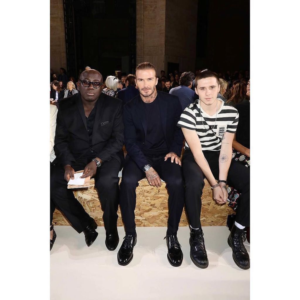 Edward_Enninful's tweet photo. New York Fashion Week. A great show from @victoriabeckham. Lovely to see @davidbeckham and @brooklynbeckham xoxo #ontheroadwitgBritishVogue https://t.co/t6Fsw9V1eI