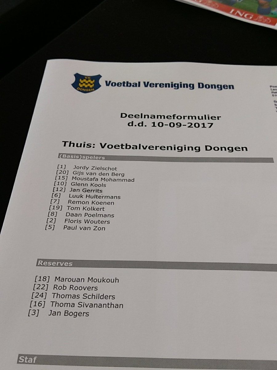 Opstelling Dongen, dat vandaag Be Quick 1887 treft.