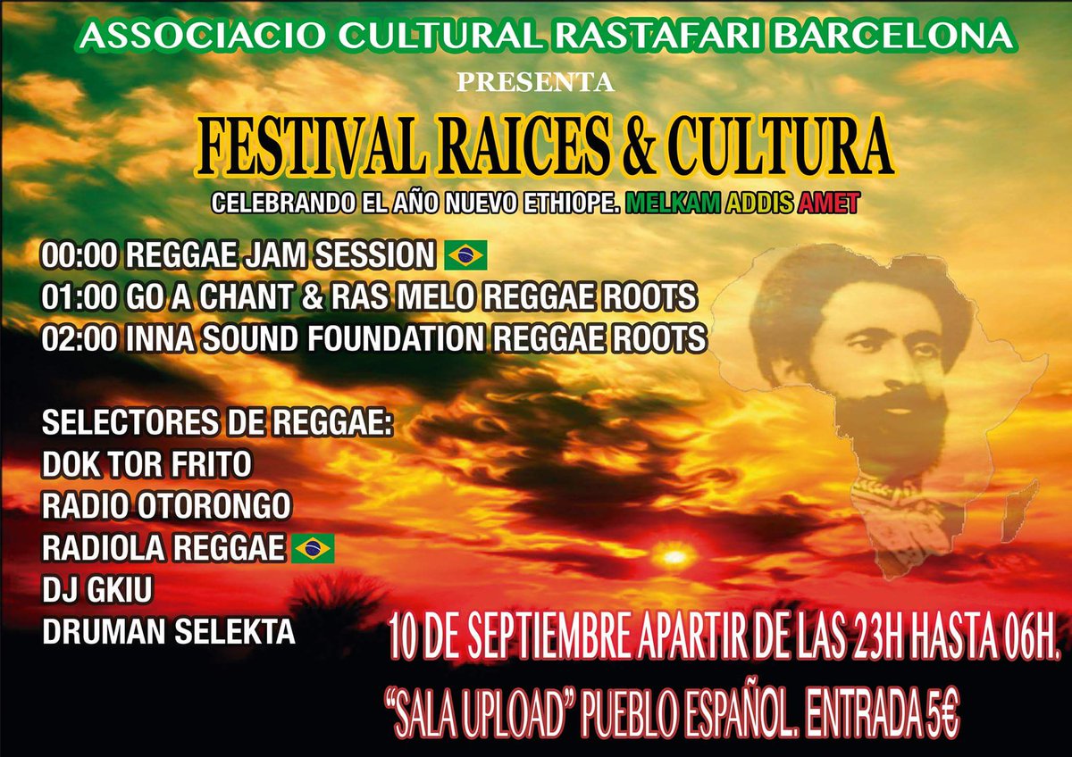 "Celebrando El Año Nuevo Etíope" ☀️
10/09/2.017
23:00 🕚
Festival "Raíces &amp; Cultura"
🎛️🎚️🔊🎶🔥
- <a href="/DokTorFrito/">DokTor Frito</a> #LIVE #DuBSeT
Yes i &amp; i 
🕶️