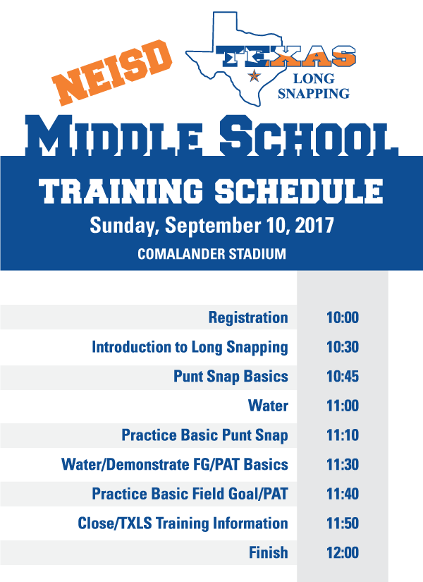 CONREYD1's tweet photo. Long Snapping Camp TODAY at Comalander Stadium. Registration is at 10am.
#txlongsnapping #dougconrey #neisd #middleschool #longsnappingcamp https://t.co/vXfJXsNBAZ