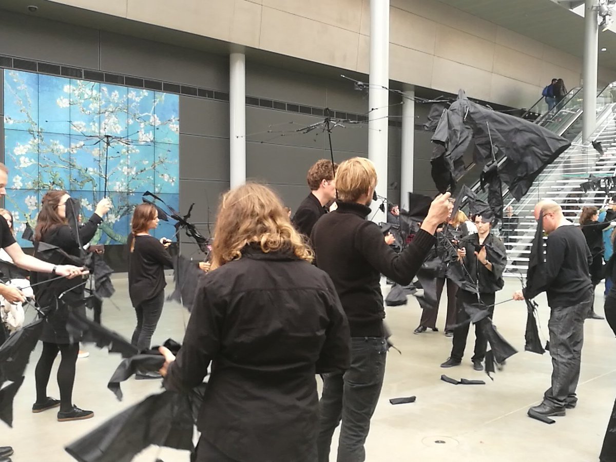 disob_futures's tweet photo. NOW @VanGoghMuseum: latest performance piece by #FFCNL calling out the unethical sponsorship by @Shell #SpoiledLandscapes #InTheForest https://t.co/yKJzQKknrA