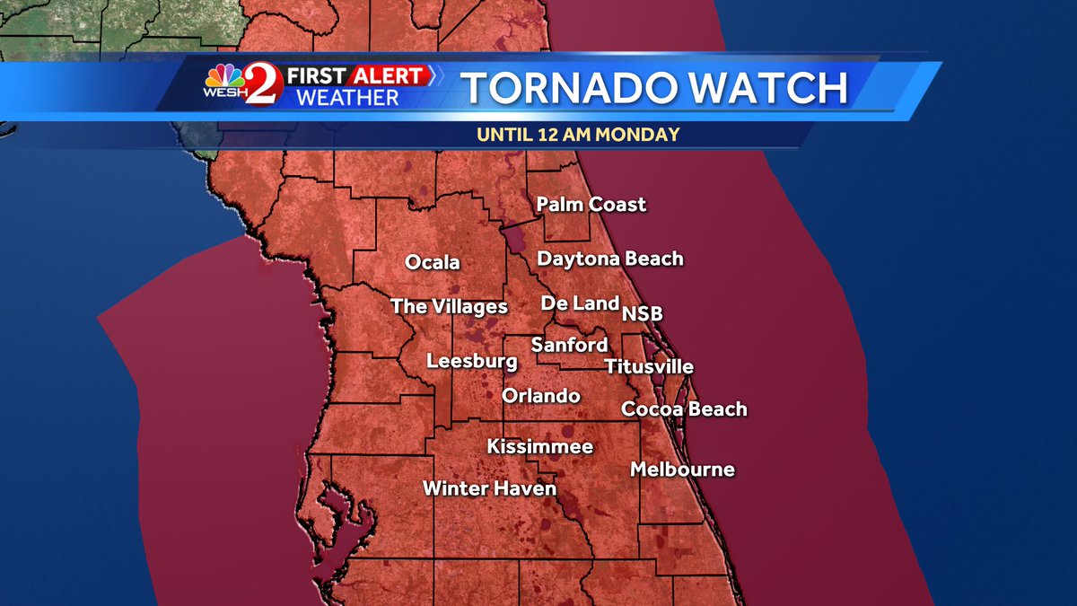 kylegravlin's tweet image. Here's the new Tornado Watch. Entire @WESH viewing area covered. In effect until midnight. #WESHwx #FLwx #Irma