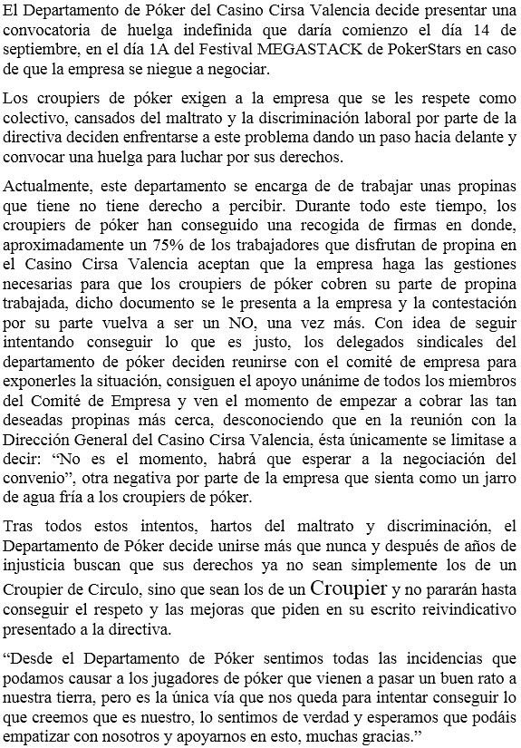 mclanegandia's tweet photo. Crupiers de Póquer del @casinovalencia dicen BASTA YA a la discriminación laboral y convocan huelga indefinida hasta negociar una mejor https://t.co/NuV1RtgJev