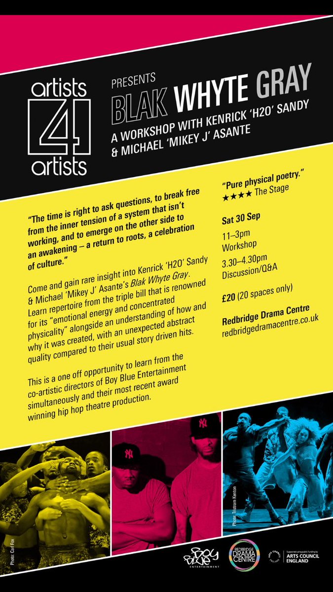 Artists_4A's tweet photo. As part of HumanKind we have day activities including a workshop on @BoyBlueEnt Blak Whyte Gray. Only 20 spaces and a handful are left... https://t.co/YZUdjlQPY4