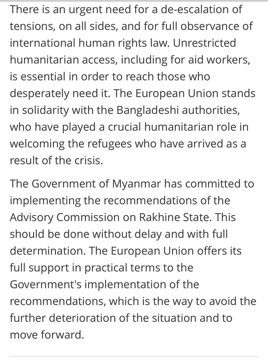 EU is committed to supporting Myanmar Govt &amp; condemn the attacks on 25 August on Myanmar security forces in Rakhine!
eeas.europa.eu/headquarters/h…