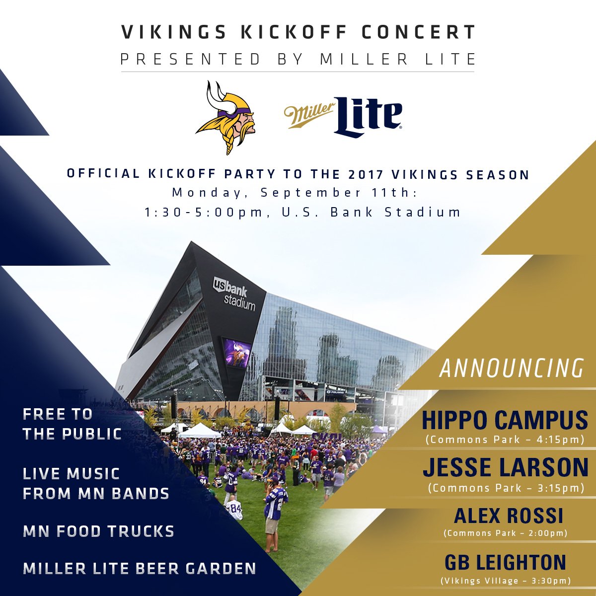 .@thehalocline will headline tomorrow's @MillerLite #Vikings Kickoff Concert! https://t.co/hvxGyijNE5