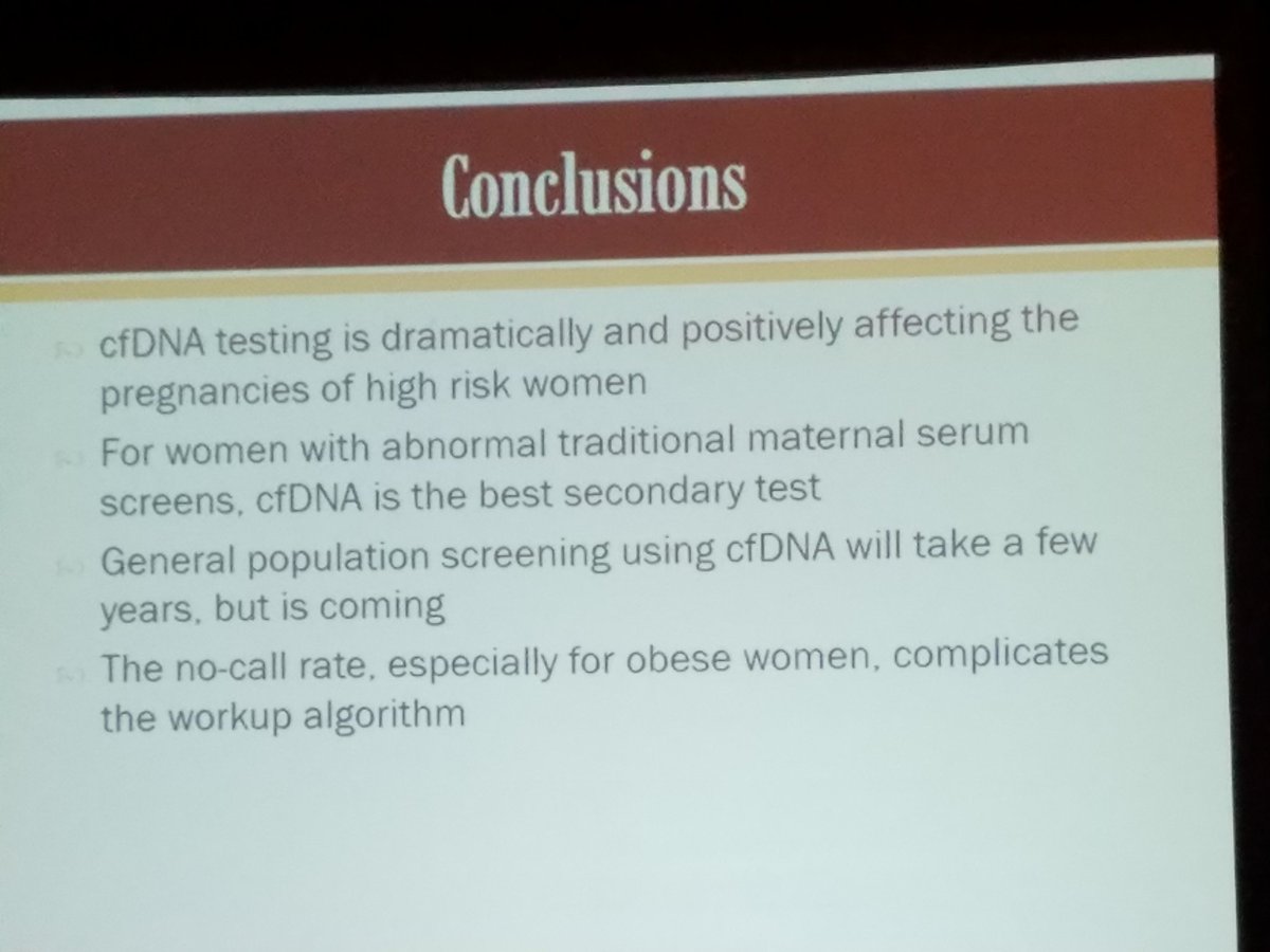 Conclusions on cfDNA prenatal screening from Dr. Ashwood. #SPP2017 #pedipath #perinatalpath