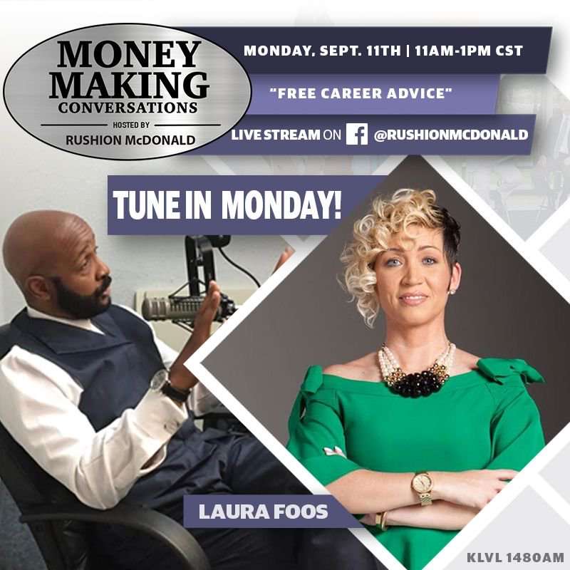 RushionMcDonald's tweet photo. We can't wait to talk success with #LauraFoos of @dcsaloncouture this Monday on Money Making Conversations from 11am-1pm CST! #AskMMC https://t.co/5TpfXcvoWa