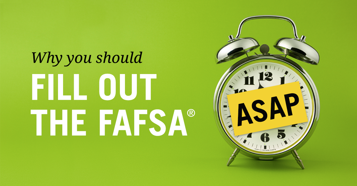 FAFSA's tweet photo. Why should you fill out the 2018–19 FAFSA ASAP after it launches Oct. 1? For starters, a lot of financial aid is first come, first served. https://t.co/quRbQdcnWq