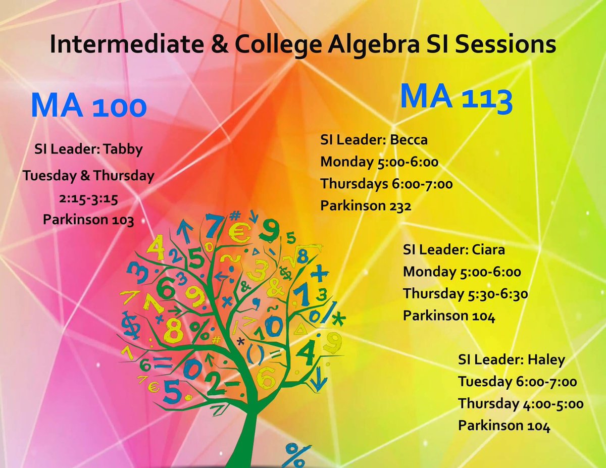 WStudentSuccess's tweet photo. Math SI sessions for fall 2017 #studentsuccess #TheW #SI #supplementalinstruction #collegesuccess #algebra #math #TheWAchieves https://t.co/Fqmr6PjyBa