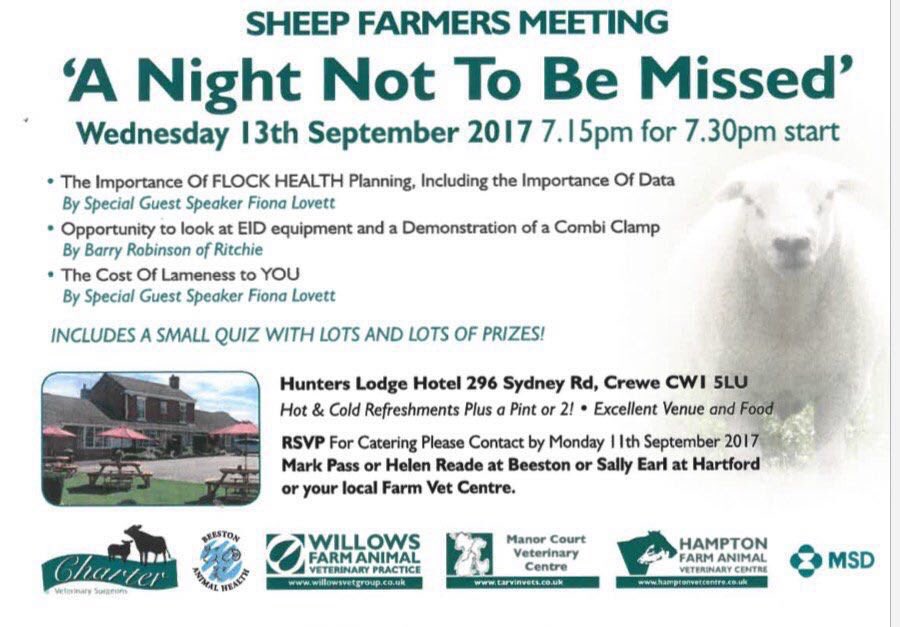 Sheep Farmer Meeting next Wednesday, Hunters Lodge Hotel, Crewe with <a href="/FlockHealth/">Fiona Lovatt</a> #willowssheepclub #lovesheep