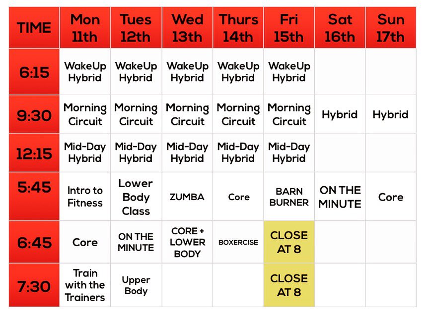 Here's our schedule for next week!