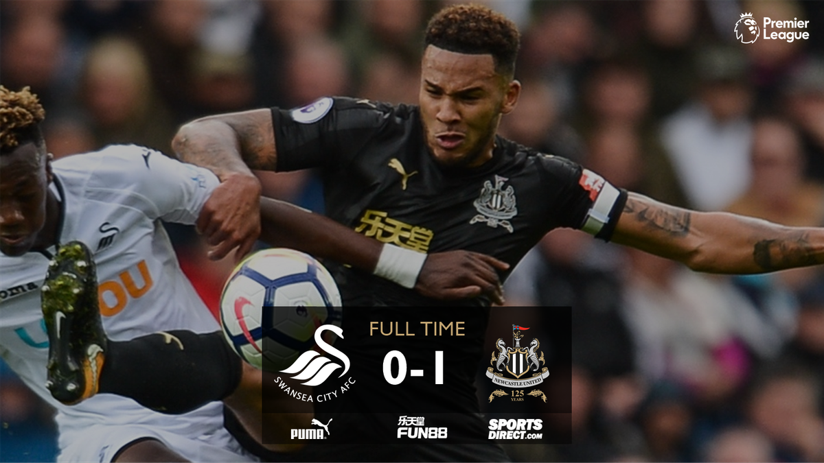 NUFC's tweet image. FULL TIME Swansea City 0-1 Newcastle United. 

Jamaal Lascelles' header makes it two @premierleague wins in a row for the Magpies. #NUFC