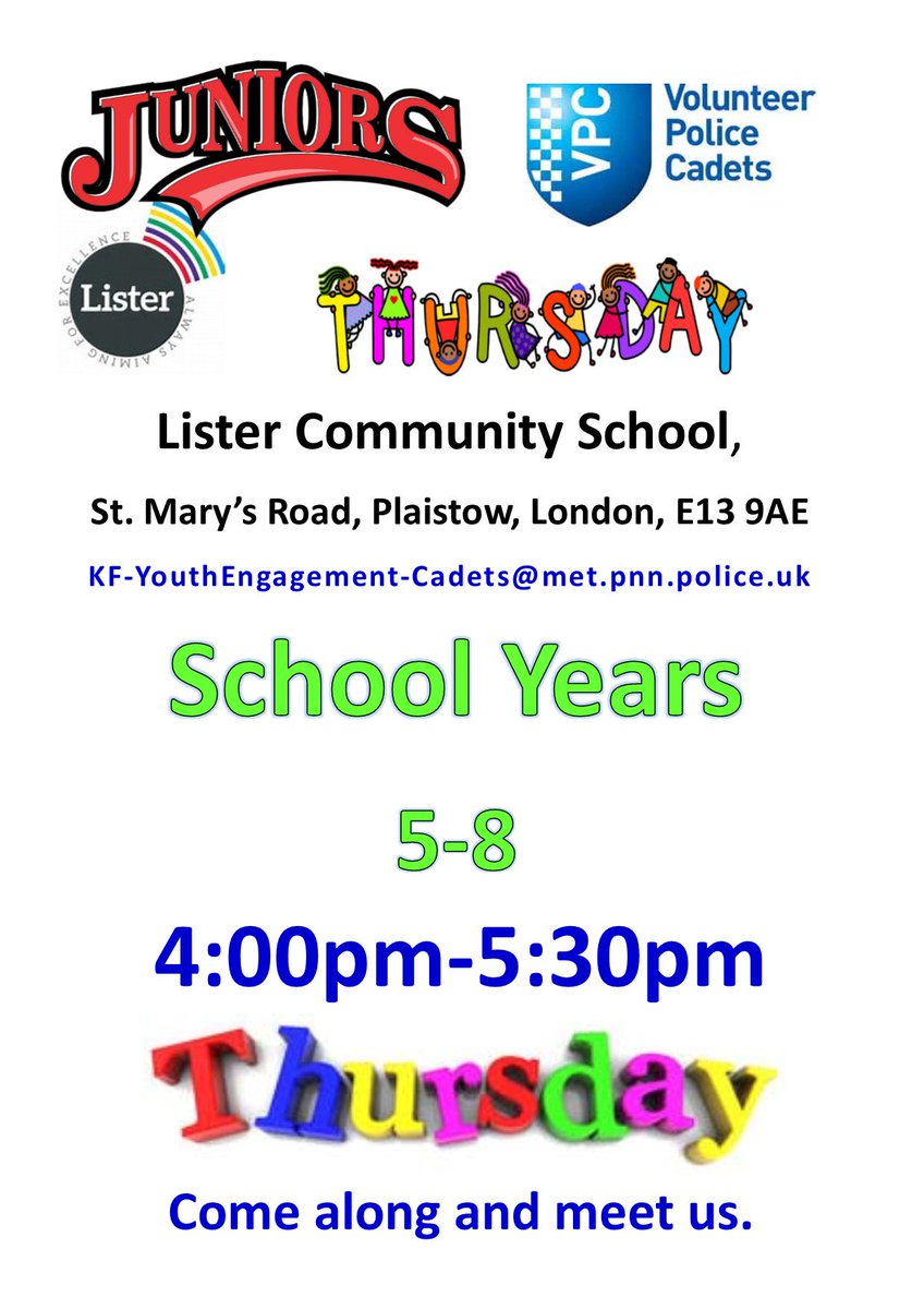 NEWHAM_VPC's tweet photo. @StbonsPR Junior Police Cadets, every School term Thursday's 4-5:30pm @ Lister Community School, Newham - School Years 5-8 https://t.co/tT9pgabG7E