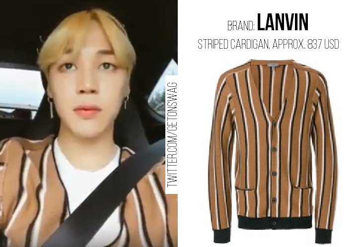 Beyond The Style ✼ Alex ✼ on X: JIN #BTS 180123 Run BTS! ep. 37 #JIN  #방탄소년단 #진 #석진 THOM BROWNE V-Neck Cardigan With 4-Bar Stripe   / X