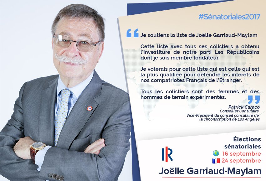 republicainsla's tweet photo. Patrick Caraco, un de nos conseillers consulaires à Los Angeles, soutient la liste de Joëlle Garriaud-Maylam et l'expérience du terrain 🇫🇷 🌎 https://t.co/lIXZGc1Xsh