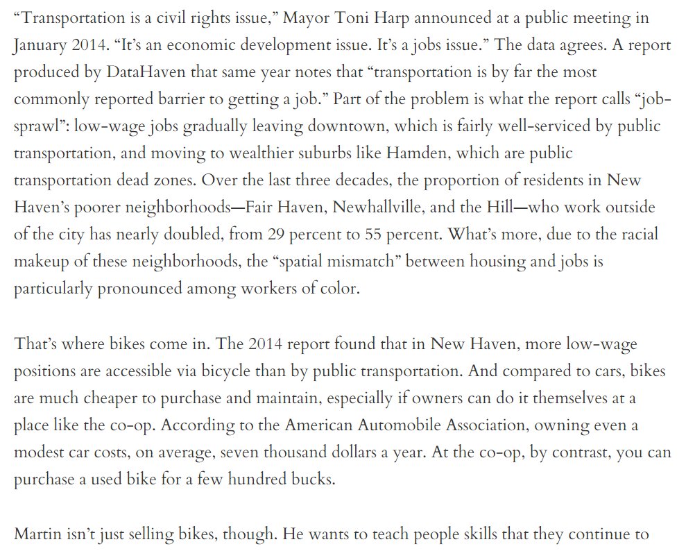 urbandata's tweet photo. Transportation is a civil rights problem. Bicycling is a solution. @yalenewjournal https://t.co/GCjJ18PP7x #NHV #CPlan #SpatialMismatch https://t.co/lkxvzZFY6n