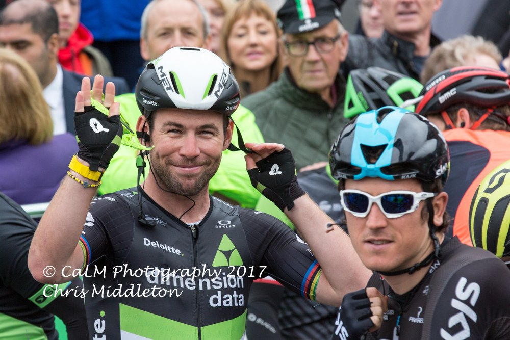 Middlecp's tweet image. Great morning at the start line of the Tour of Britain.  Managed to get @MarkCavendish attention..  Great sport also @GeraintThomas86 😀