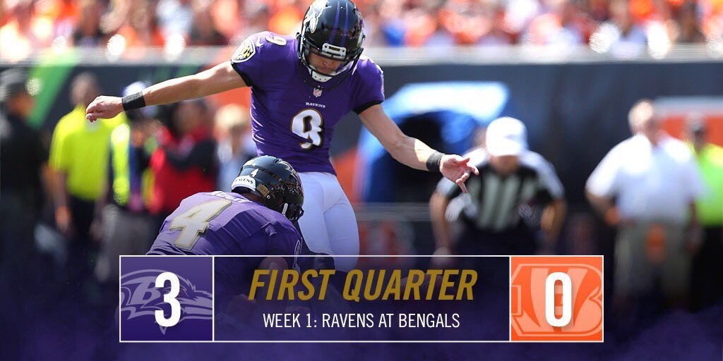 RavensMx's tweet photo. Fin del primer cuarto #Ravens 3 - 0 #Bengals https://t.co/1gIcRjTEGi