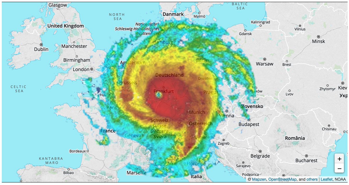 Zo groot is Irma, geprojecteerd op Europa.