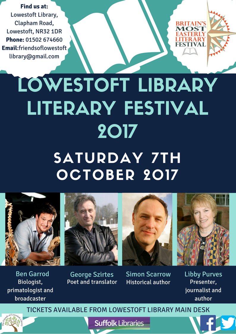 FriendsOfLowLib's tweet photo. Tickets now on-sale for our upcoming #LitFest @ @LowestoftLib ... only £3/author or see all for only £10!  @Waterstones will be there... 1/2 https://t.co/lrCAHullIY