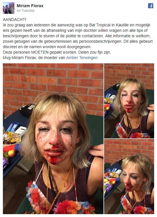 Als #nosjournaal het "vergeet" : dringend gezocht 5 jonge mannen die dit  #AmberTerwingen aandeden #BalTropical17 1limburg.nl/emotionele-get…