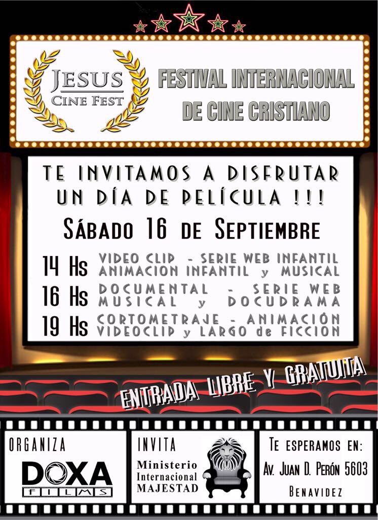 MajestadArg's tweet photo. 16 - SEPTIEMBRE - CINE PARA TODA LA FAMILIA!!!!!... Entrada Gratuita.
No Faltes!! #JesusCineFest https://t.co/pu7KMxpj0r