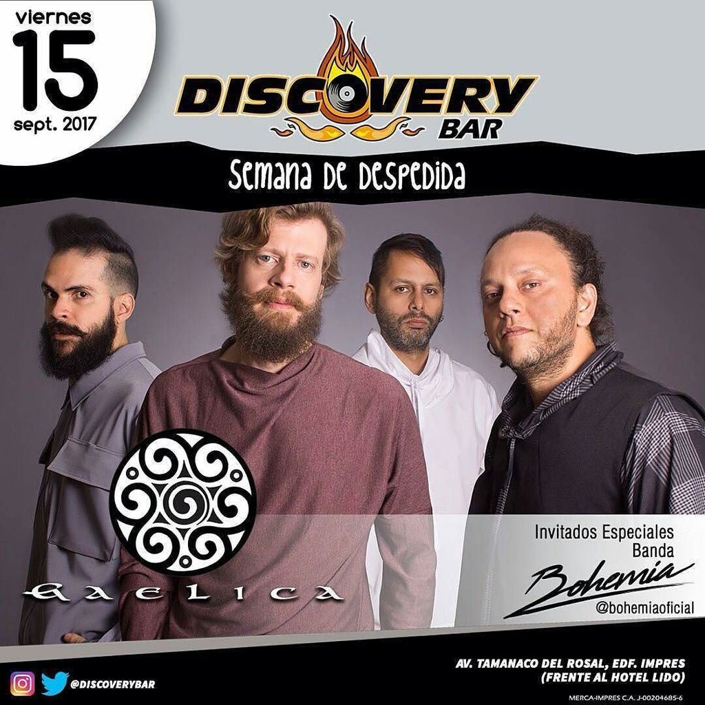 Este Viernes 15 de Septiembre @DiscoveryBar te invita a la fiesta de despedida junto a @MundoGaelica y como invitados especiales @OficialBo…