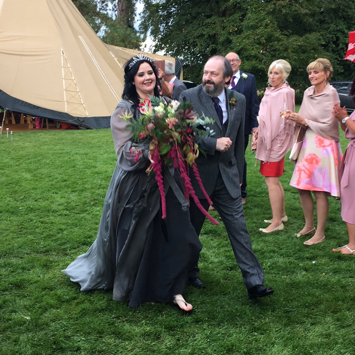 The beautiful @itsvikkikate in her smokey grey #bespokebridalboutique gown #wedding #weddingdress #bridal #alternativebride #tailormade