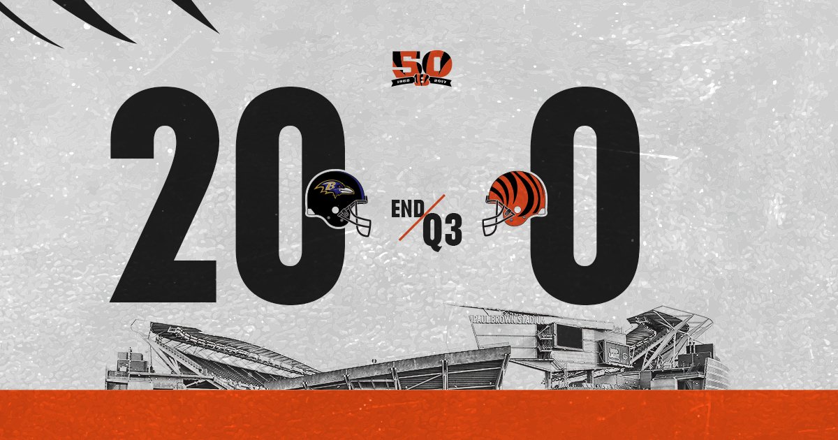 END OF 3RD QTR #BALvsCIN #Bengals50 https://t.co/DI4dTdkogI
