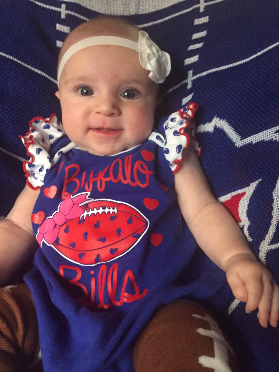 kelsocandy's tweet photo. @buffalobills Training Amelia to be a Bills fan-she resisted at first (pooped through her first outfit!) Luckily we had a backup! #gobuffalo https://t.co/iFseEImkxV